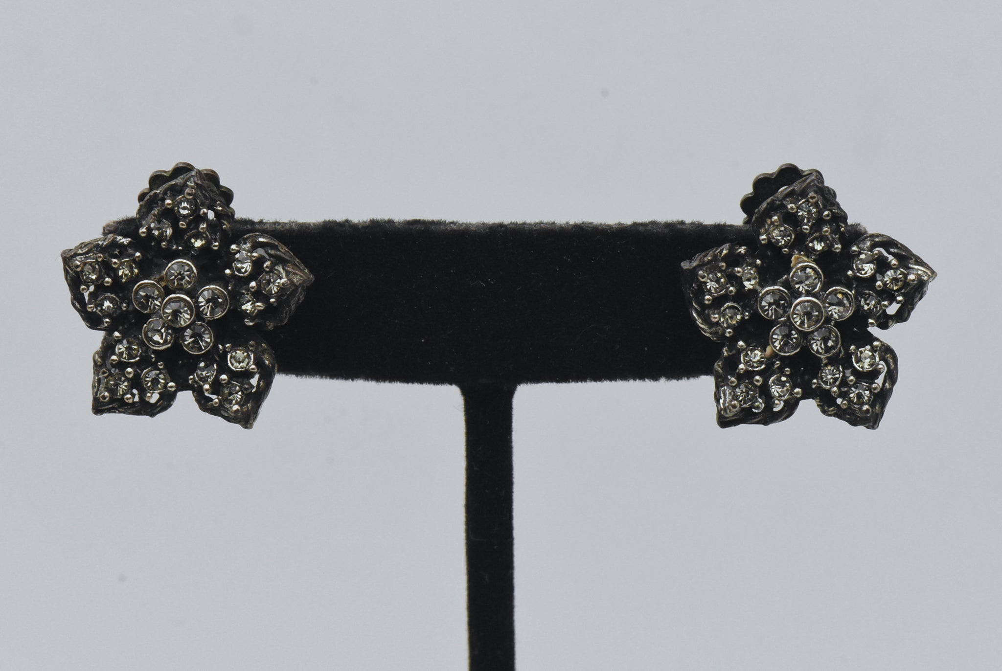 Vintage Floral Rhinestone Clip-On Earrings