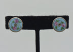 Vintage Enamel Floral Rhinestone Screw Back Earrings - AS IS