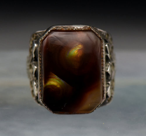 Vintage Handmade Fire Agate Sterling Silver Ring - Size 7