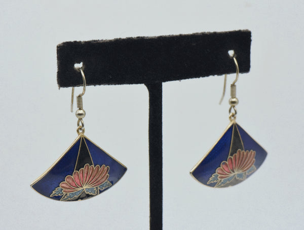 Vintage Enamel Lotus Dangle Earrings