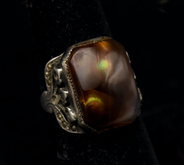 Vintage Handmade Fire Agate Sterling Silver Ring - Size 7