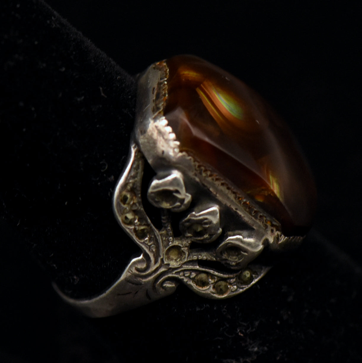 Vintage Handmade Fire Agate Sterling Silver Ring - Size 7
