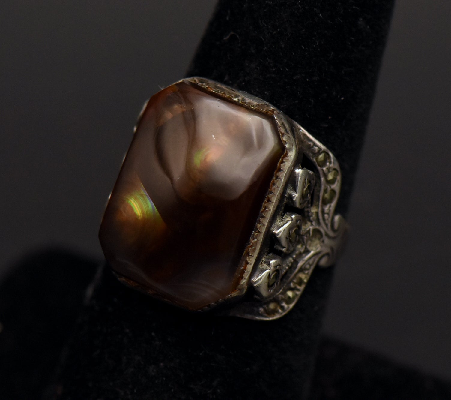 Vintage Handmade Fire Agate Sterling Silver Ring - Size 7