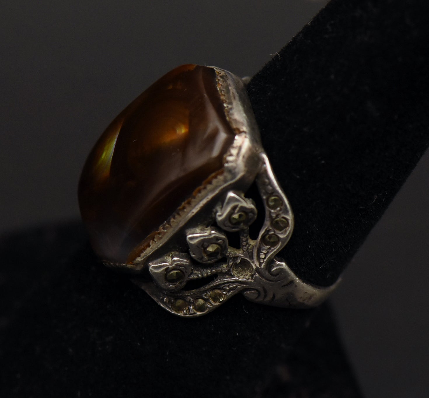 Vintage Handmade Fire Agate Sterling Silver Ring - Size 7
