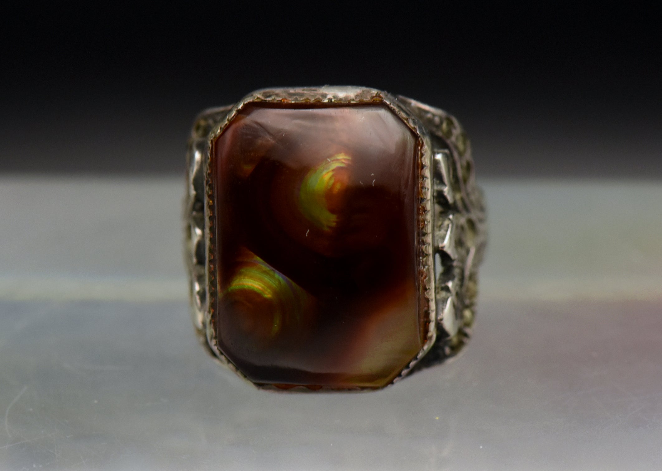 Vintage Handmade Fire Agate Sterling Silver Ring - Size 7
