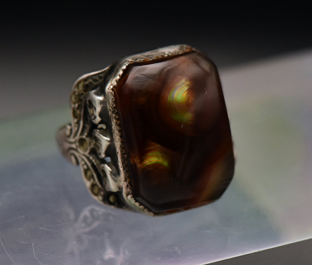 Vintage Handmade Fire Agate Sterling Silver Ring - Size 7