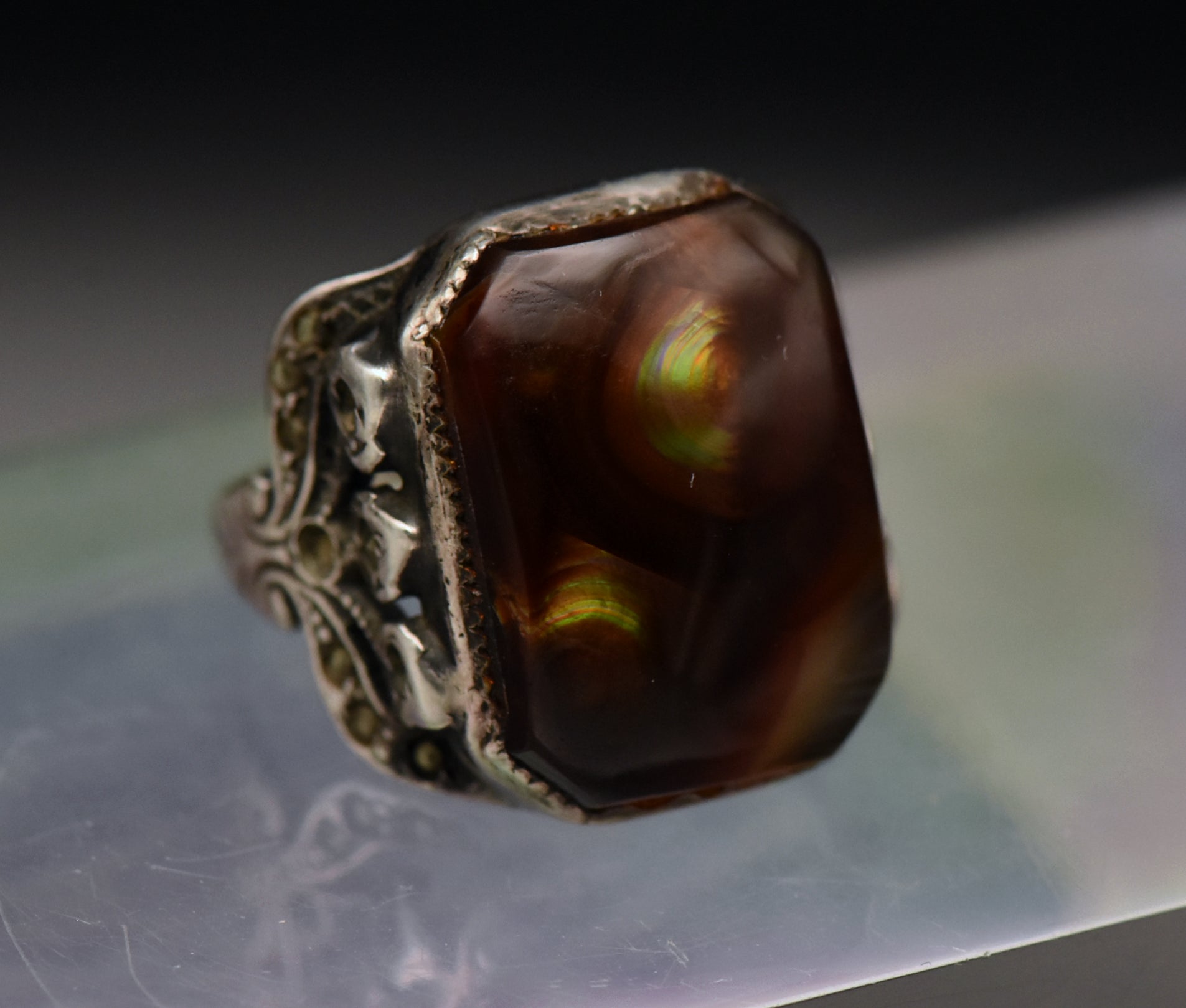 Vintage Handmade Fire Agate Sterling Silver Ring - Size 7