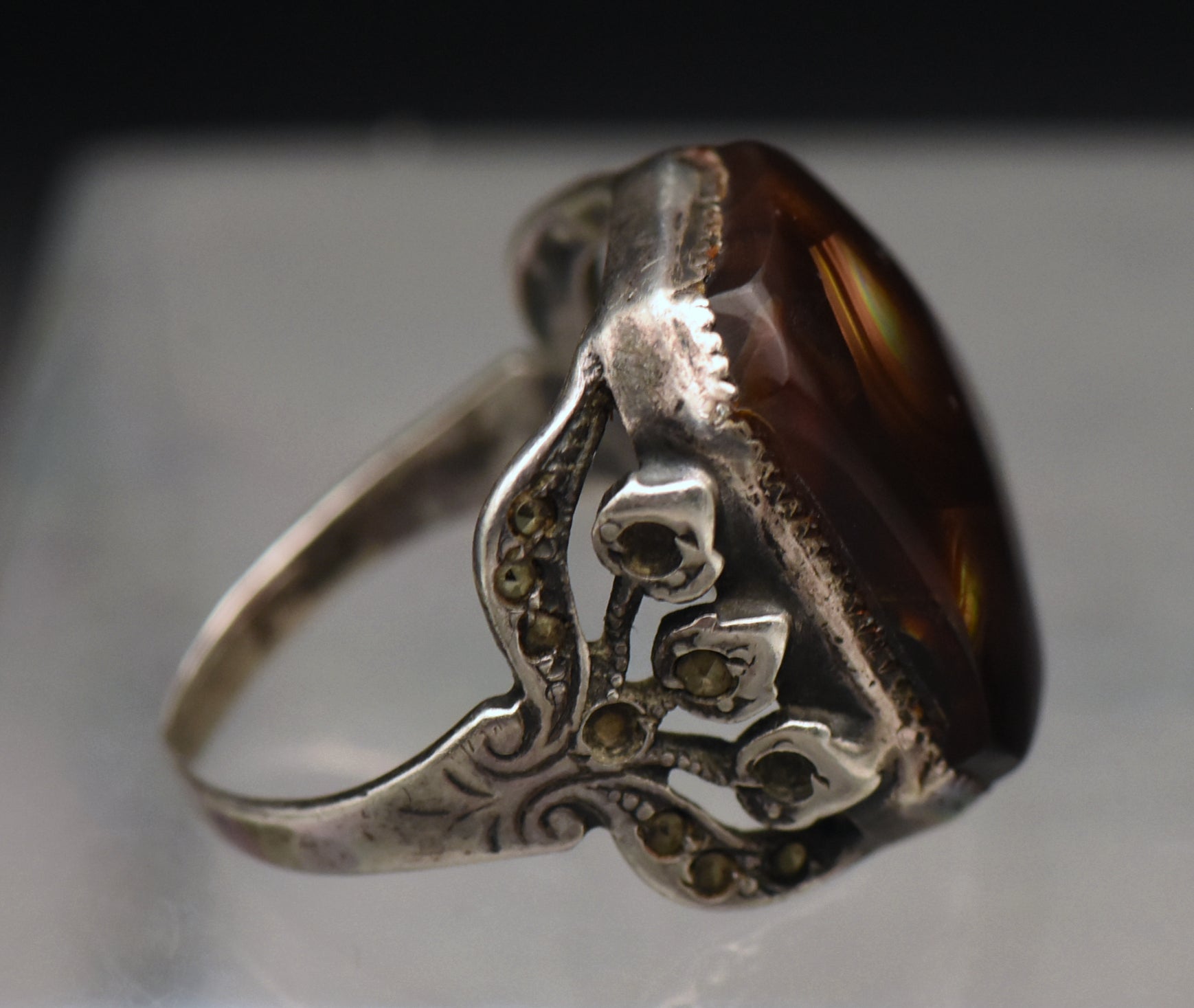 Vintage Handmade Fire Agate Sterling Silver Ring - Size 7