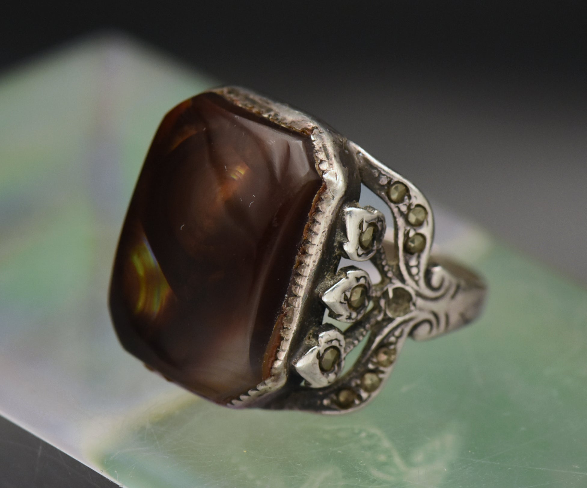 Vintage Handmade Fire Agate Sterling Silver Ring - Size 7