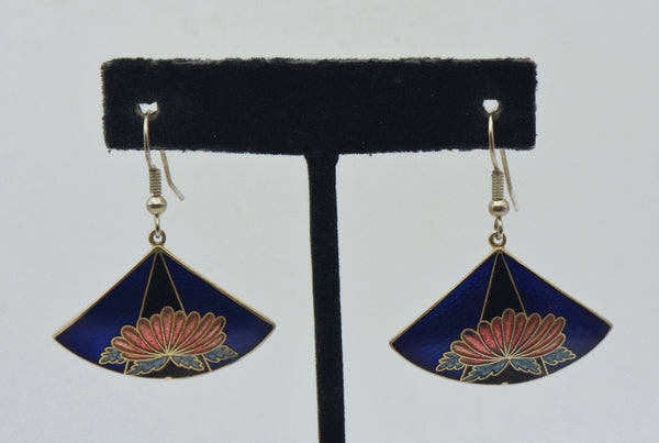 Vintage Enamel Lotus Dangle Earrings