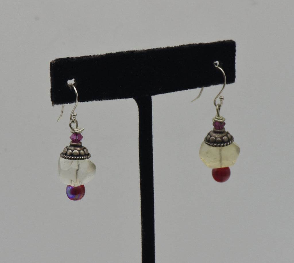 Glass Bead Sterling Silver Dangle Earrings
