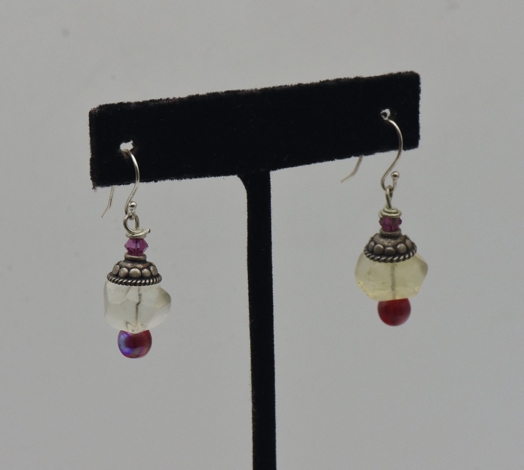 Glass Bead Sterling Silver Dangle Earrings