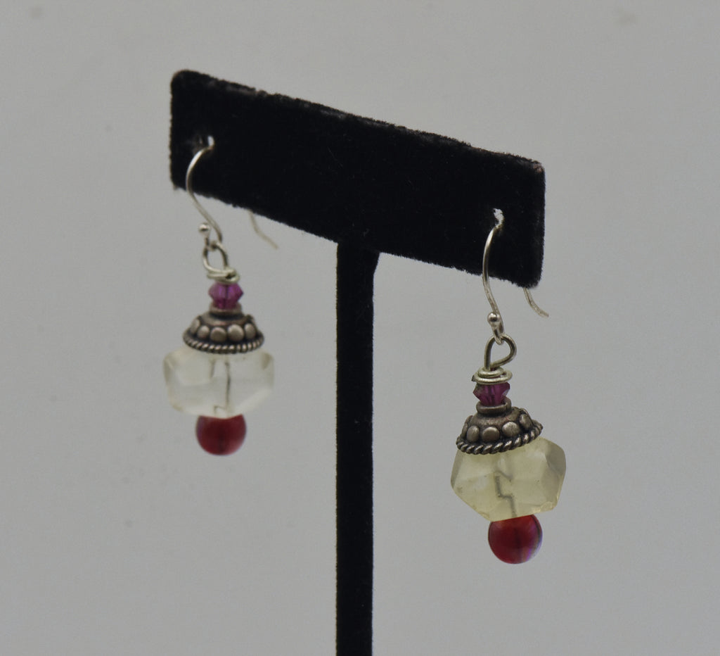 Glass Bead Sterling Silver Dangle Earrings