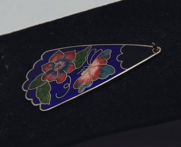 Vintage Butterfly and Flower Enamel Jewelry Piece