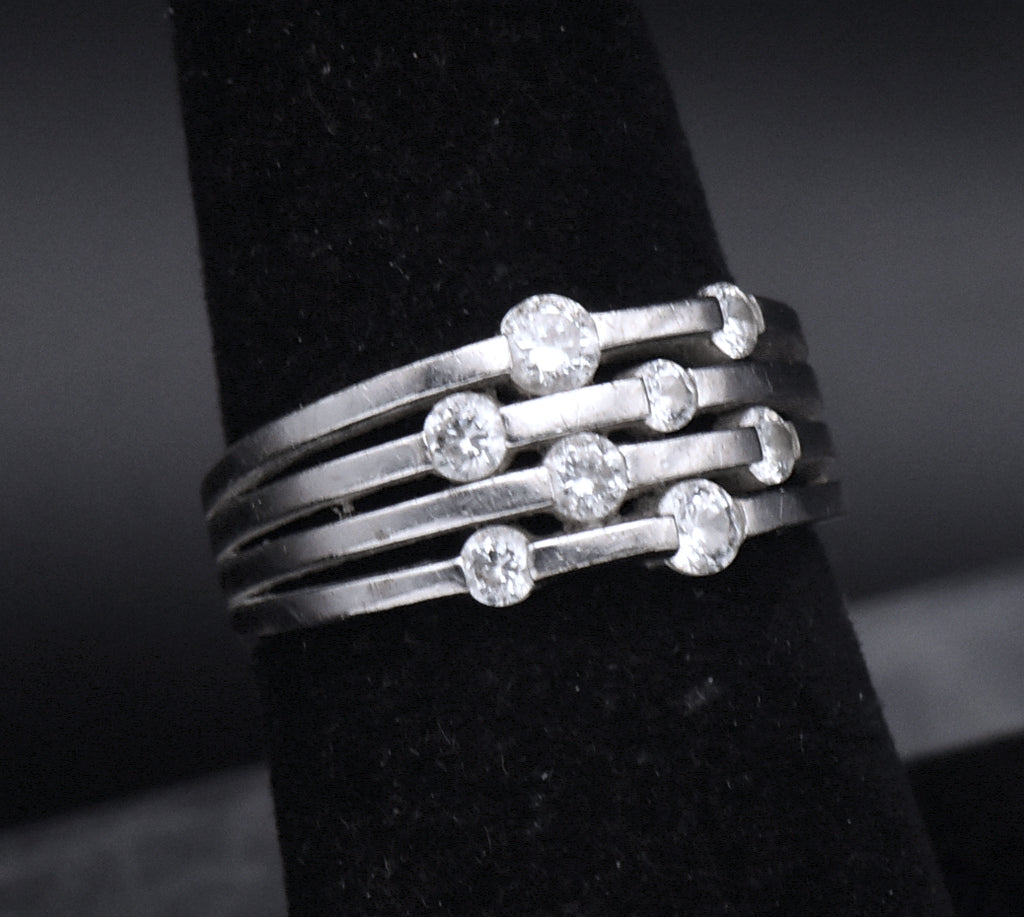 Sterling Silver Multi-Row Cubic Zirconia Band - Size 7