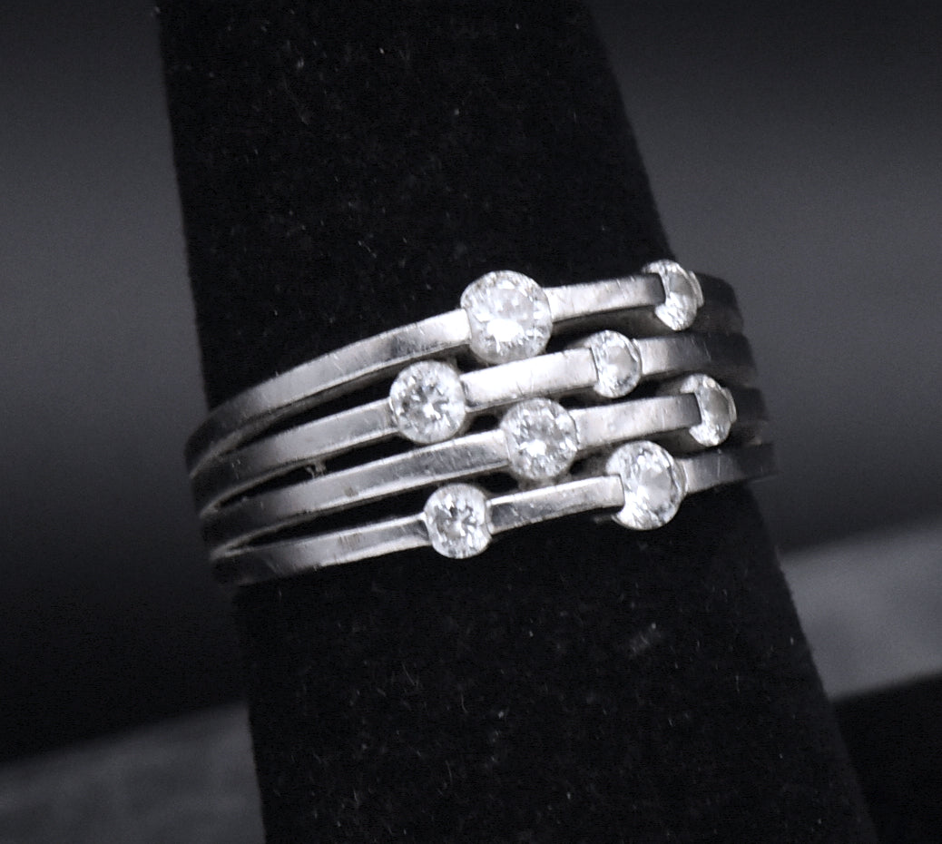 Sterling Silver Multi-Row Cubic Zirconia Band - Size 7