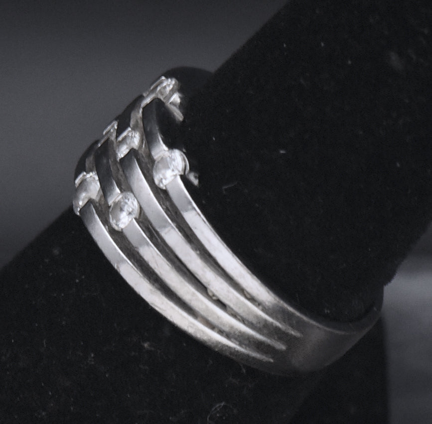 Sterling Silver Multi-Row Cubic Zirconia Band - Size 7