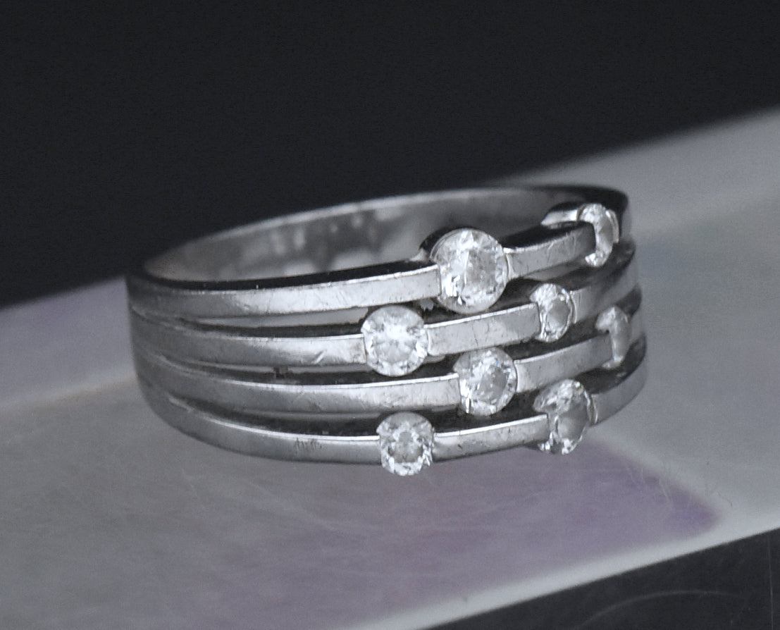 Sterling Silver Multi-Row Cubic Zirconia Band - Size 7