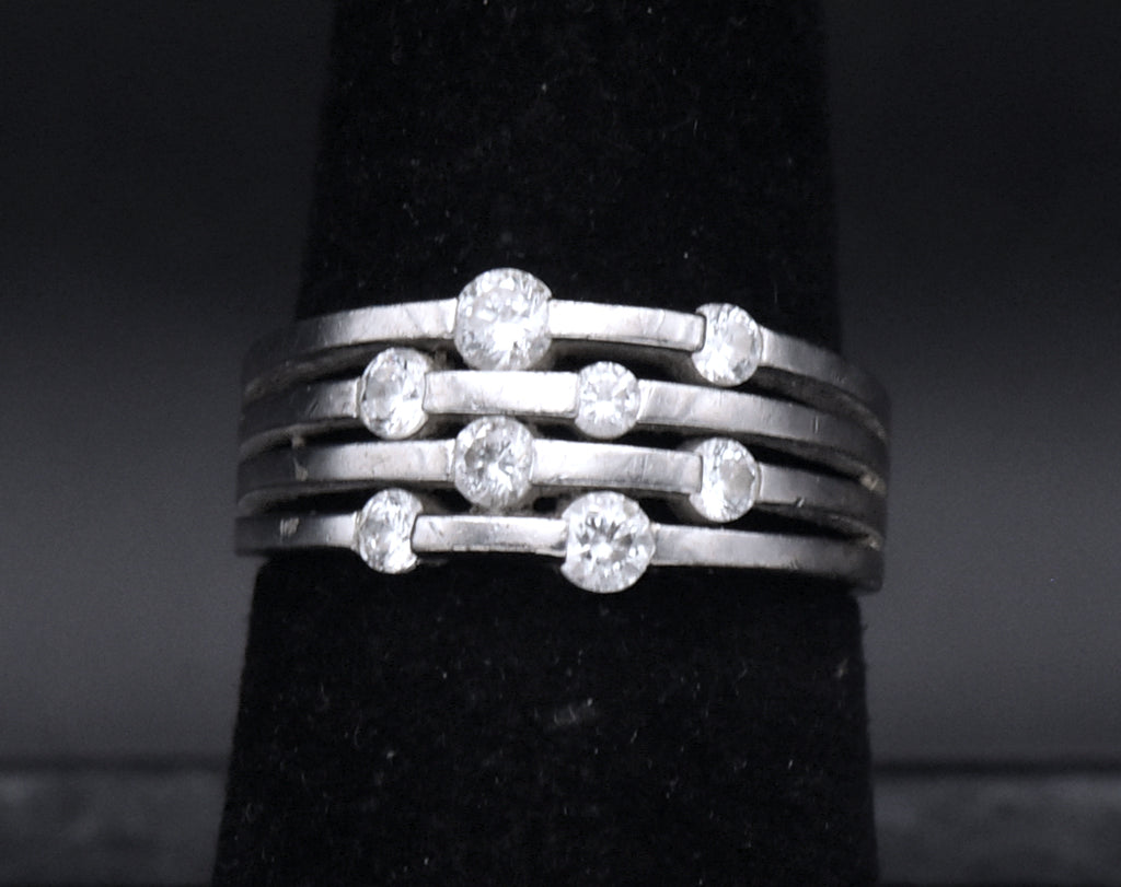 Sterling Silver Multi-Row Cubic Zirconia Band - Size 7