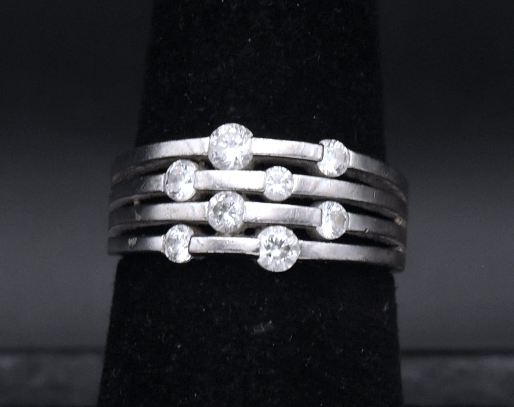 Sterling Silver Multi-Row Cubic Zirconia Band - Size 7