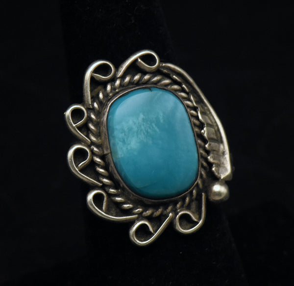 Vintage Handcrafted Turquoise Sterling Silver Ring - Size 6