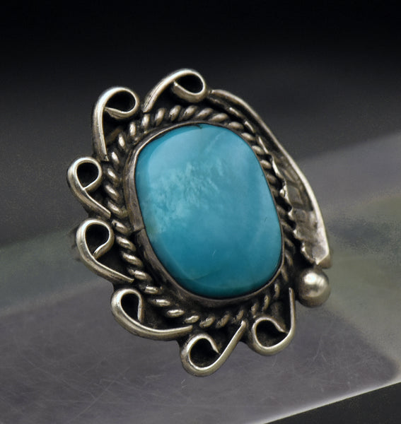 Vintage Handcrafted Turquoise Sterling Silver Ring - Size 6