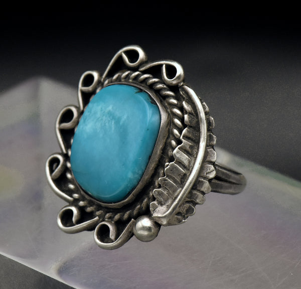 Vintage Handcrafted Turquoise Sterling Silver Ring - Size 6