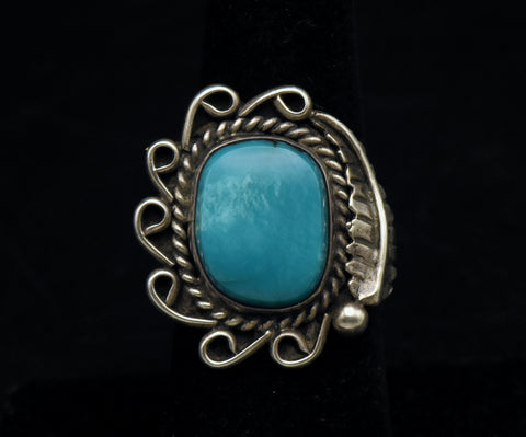 Vintage Handcrafted Turquoise Sterling Silver Ring - Size 6