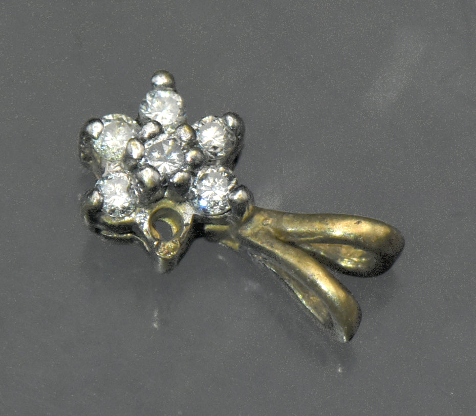 Vintage 10k Gold and Diamonds Floral Pendant - MISSING STONE