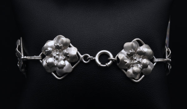 Vintage Handmade Sterling Silver Floral Bracelet - 7"