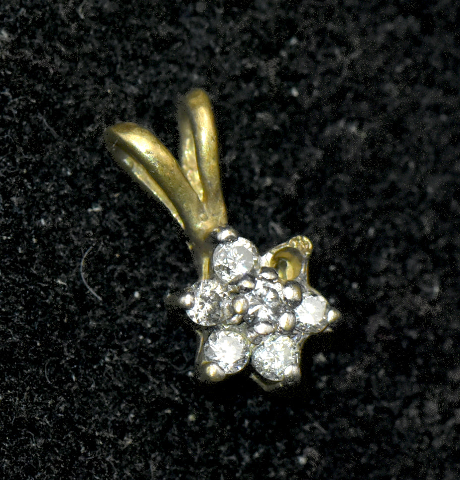 Vintage 10k Gold and Diamonds Floral Pendant - MISSING STONE