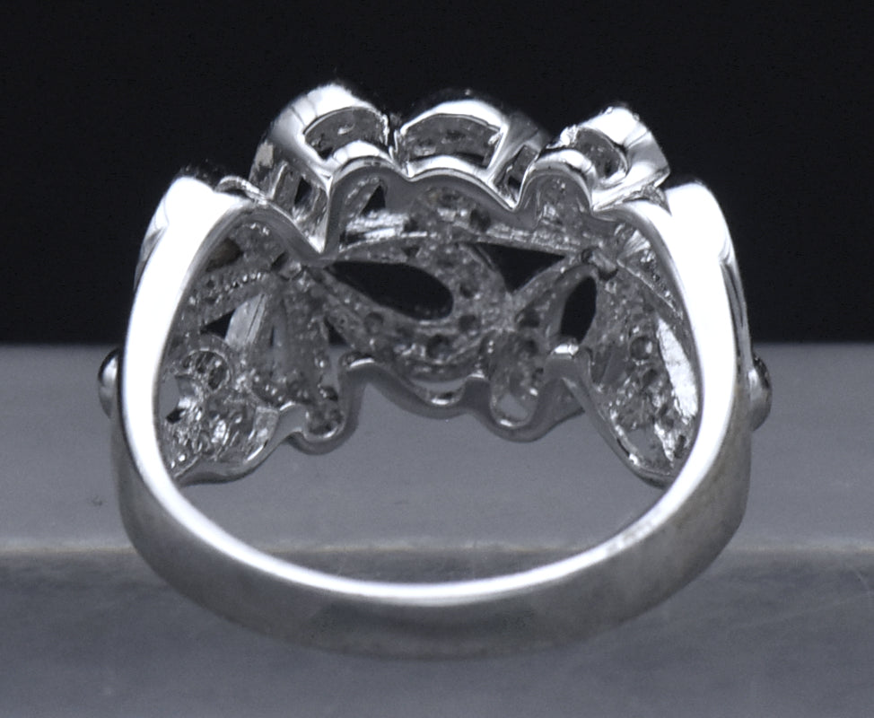 Floral Design Sterling Silver CZ Ring - Size 7