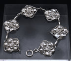 Vintage Handmade Sterling Silver Floral Bracelet - 7"
