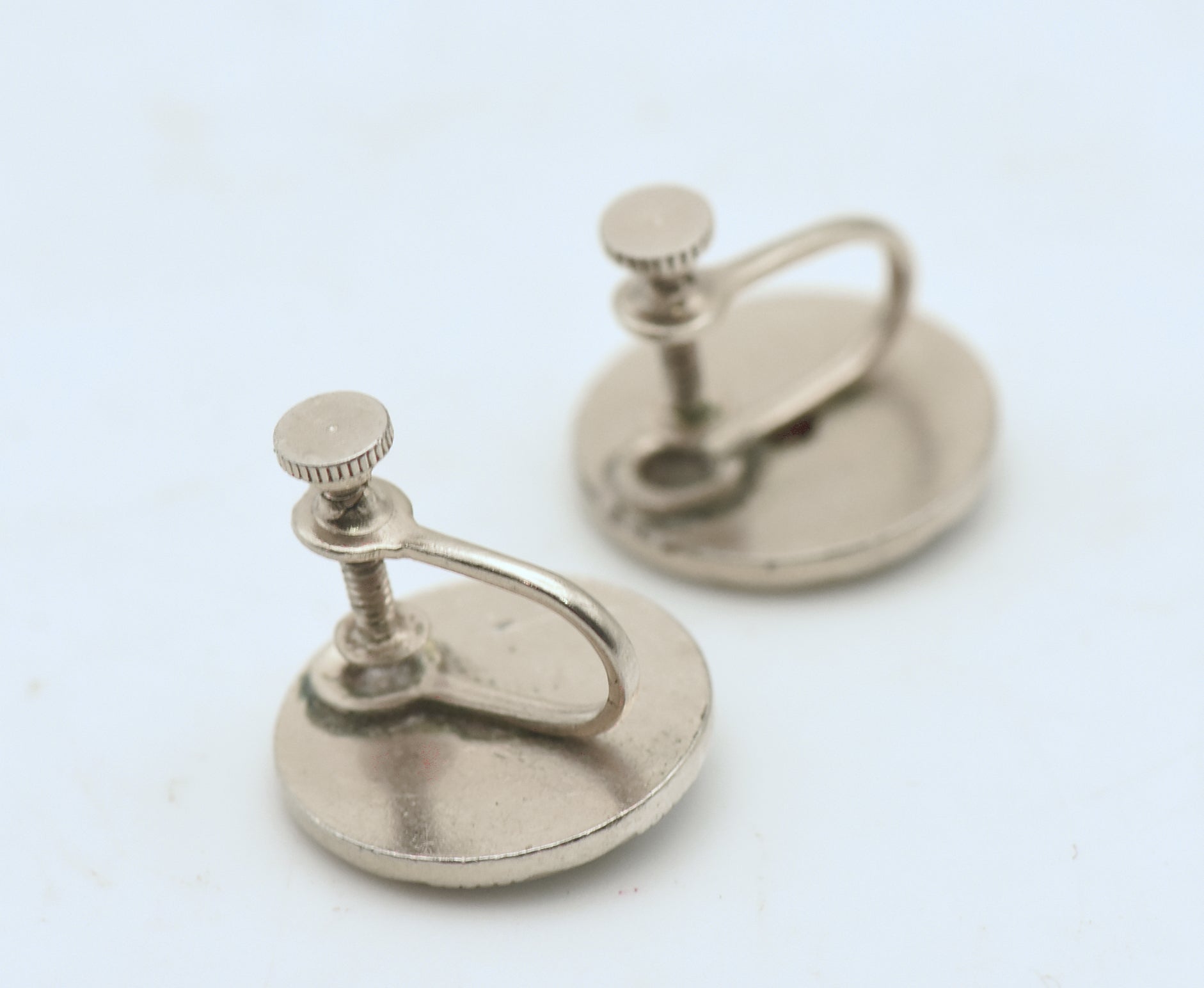 Vintage Enamel Floral Rhinestone Screw Back Earrings