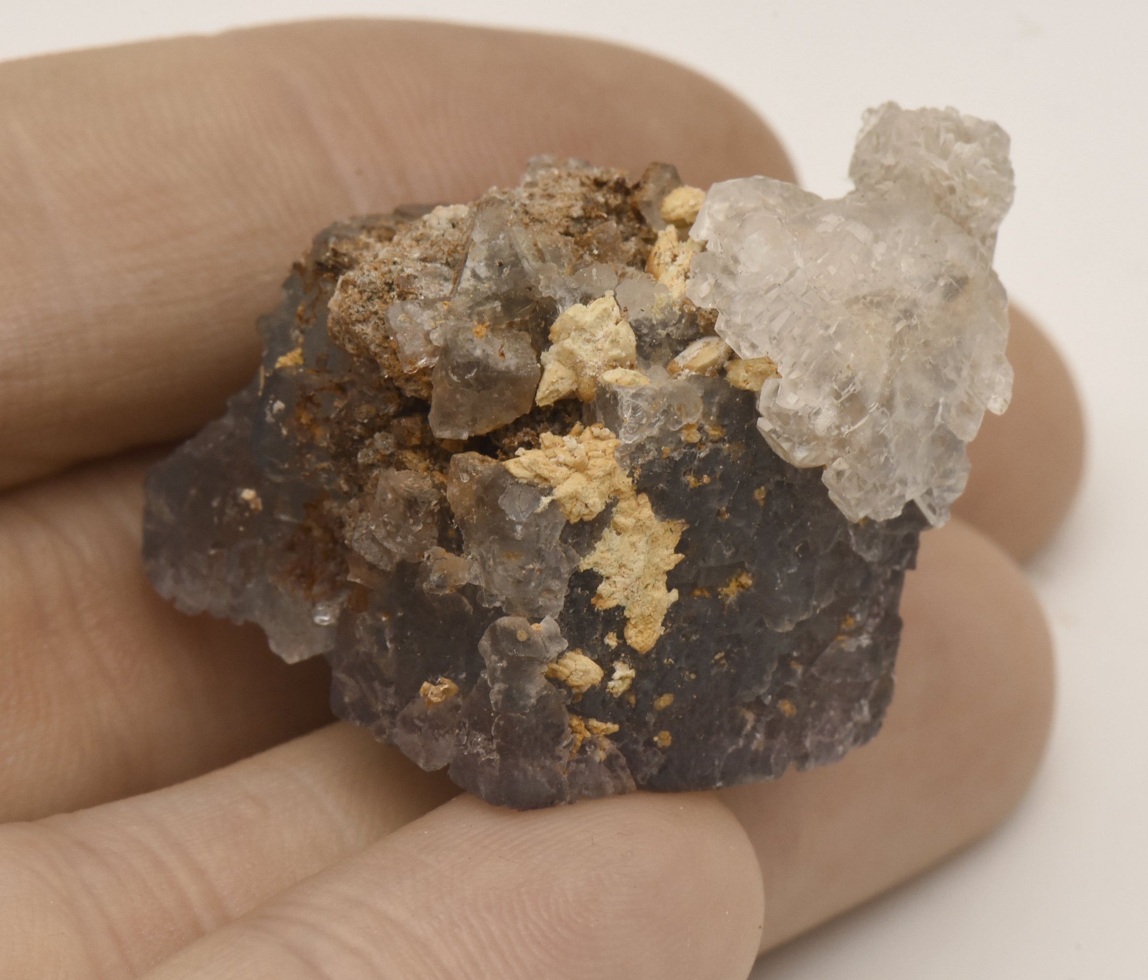 Bluish Purple Fluorite Crystal with Secondary Calcite Crystals Specimen - Greece