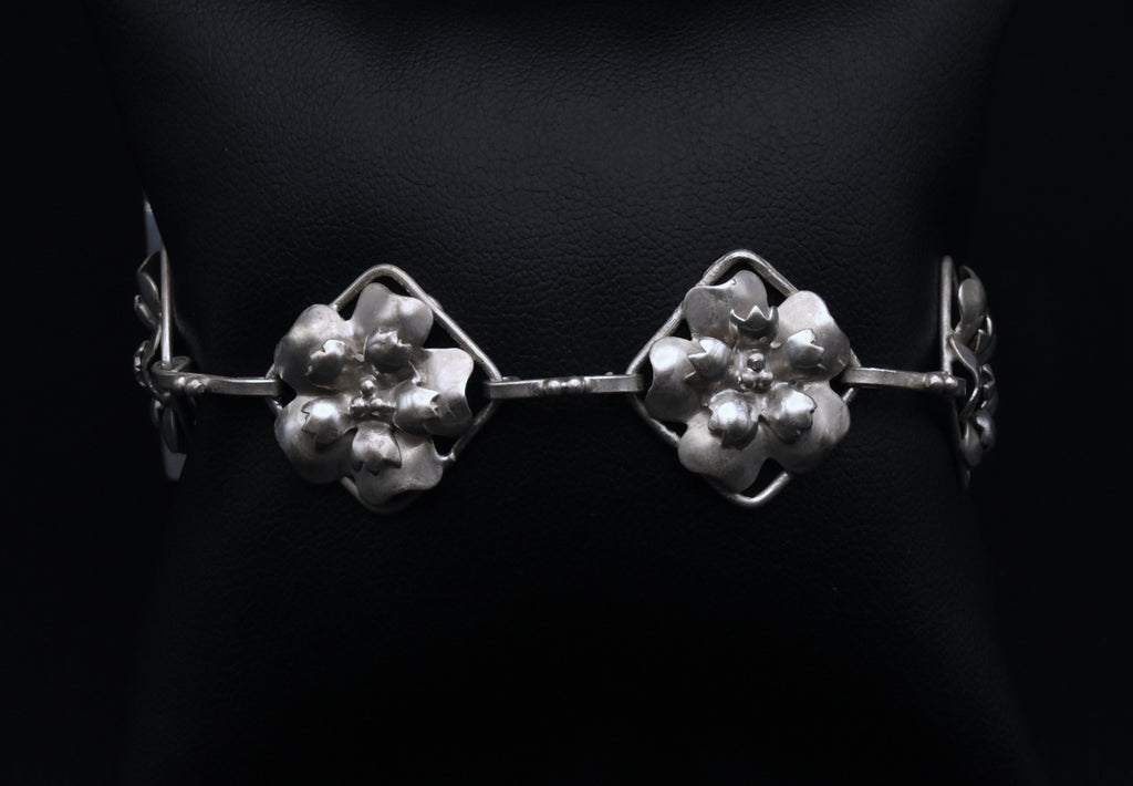Vintage Handmade Sterling Silver Floral Bracelet - 7"
