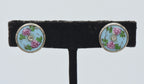 Vintage Enamel Floral Rhinestone Screw Back Earrings