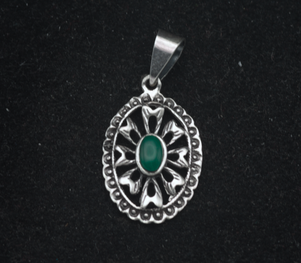 Vintage Sterling Silver Faux Malachite Pendant