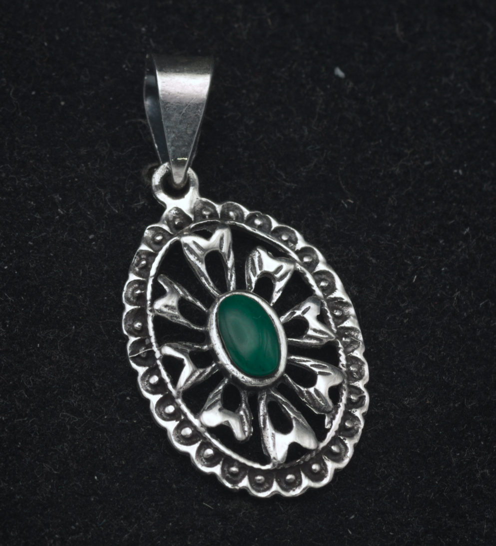 Vintage Sterling Silver Faux Malachite Pendant
