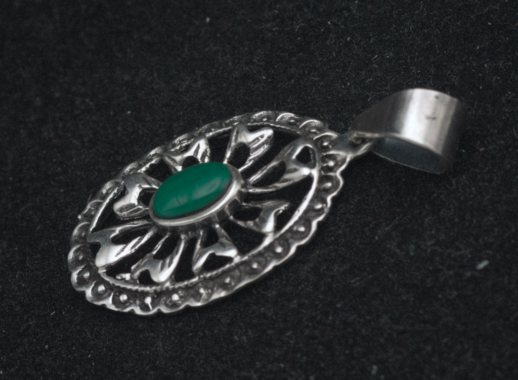 Vintage Sterling Silver Faux Malachite Pendant
