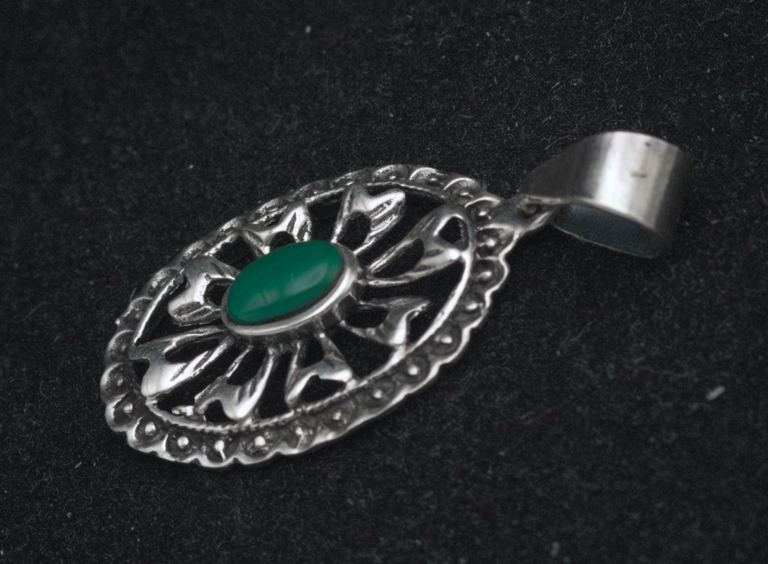 Vintage Sterling Silver Faux Malachite Pendant
