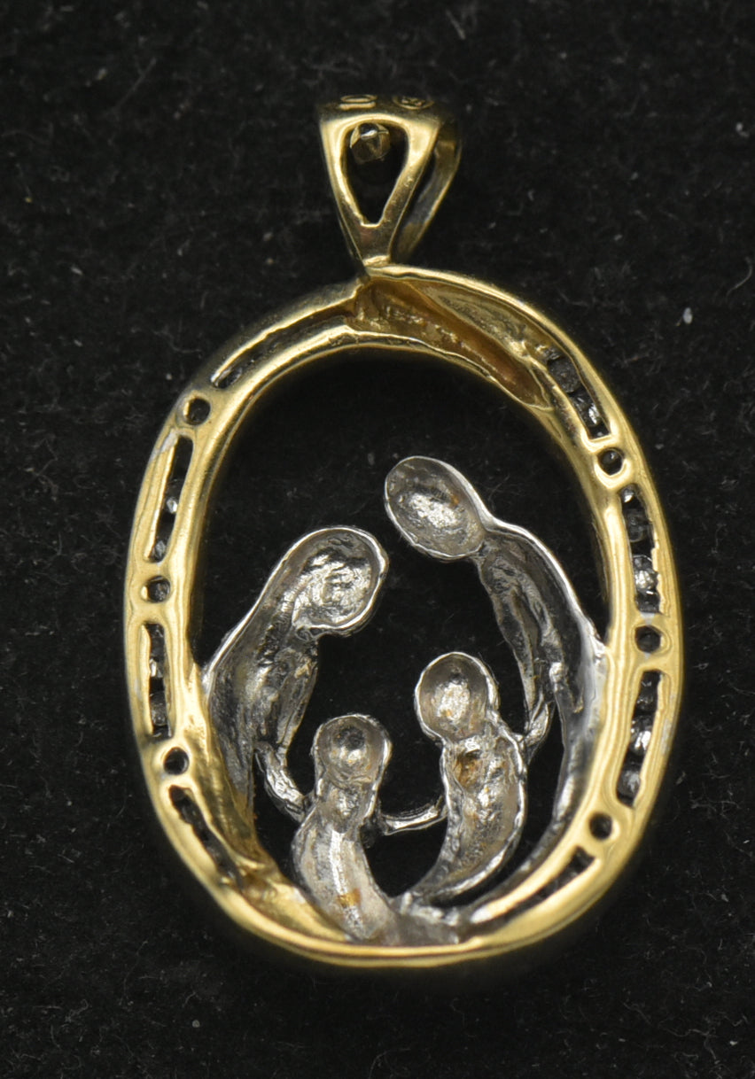 Vintage 10k Two Tone Gold and Diamonds Family Pendant