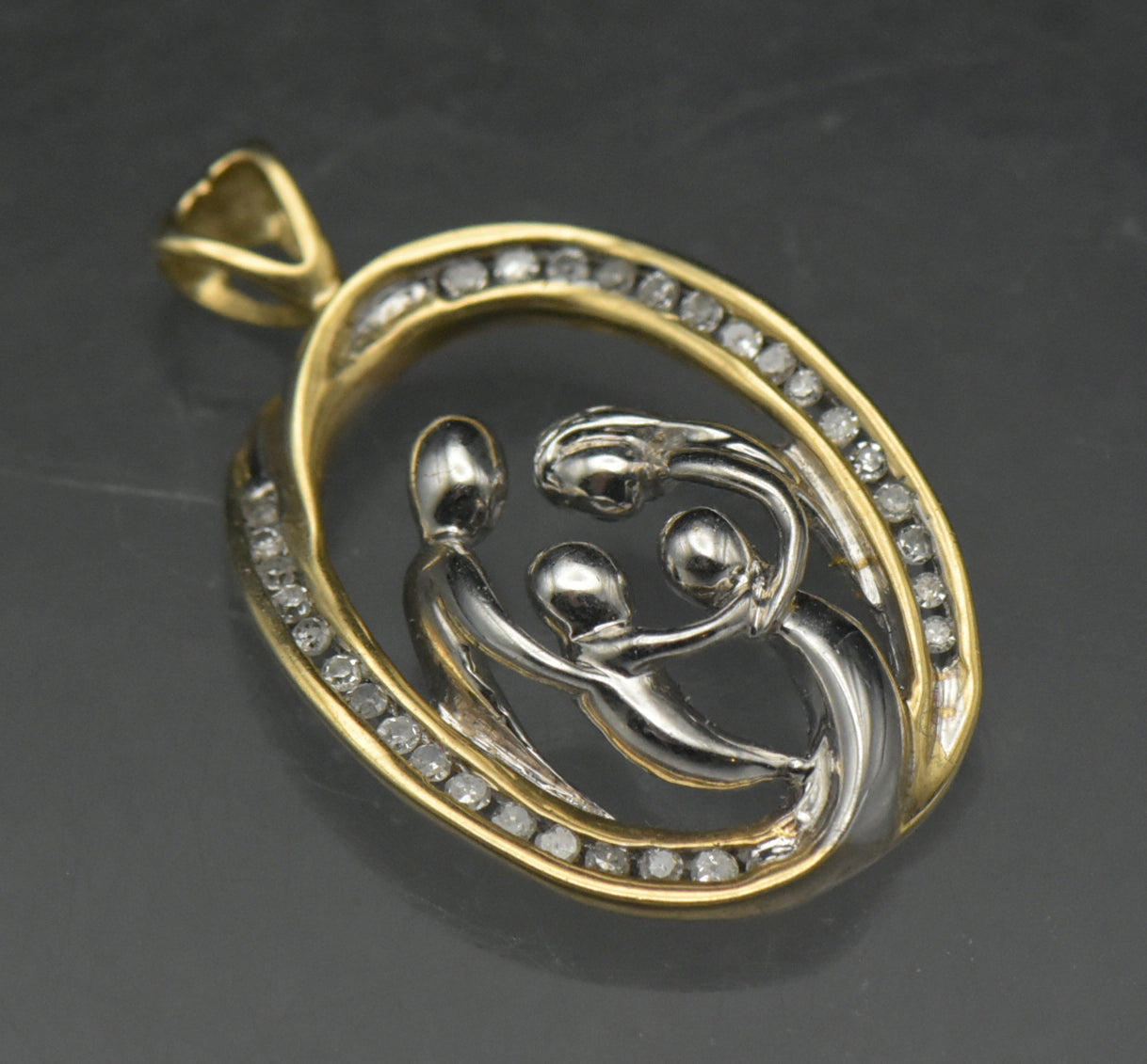 Vintage 10k Two Tone Gold and Diamonds Family Pendant