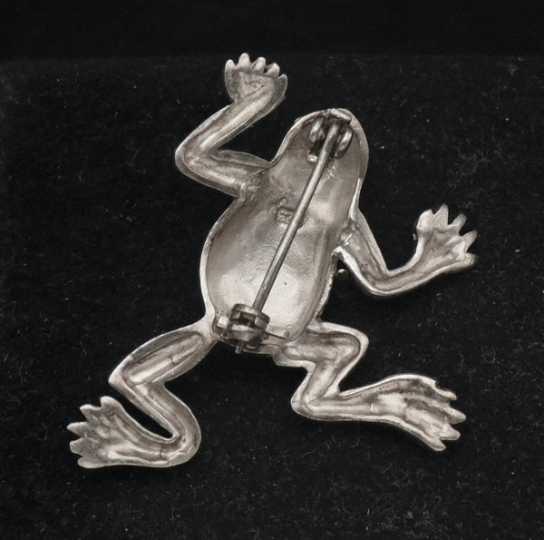 Vintage Sterling Silver and Marcasite Frog Brooch