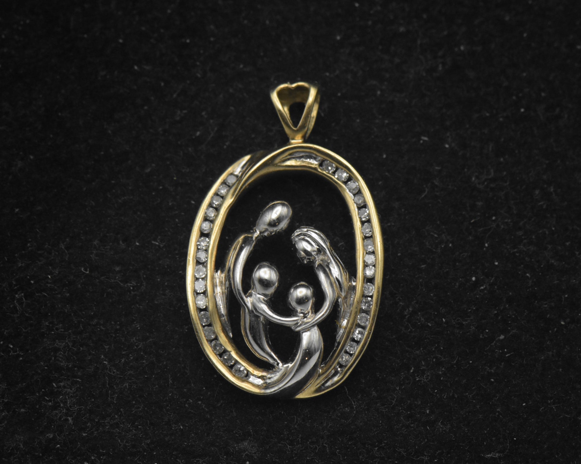 Vintage 10k Two Tone Gold and Diamonds Family Pendant