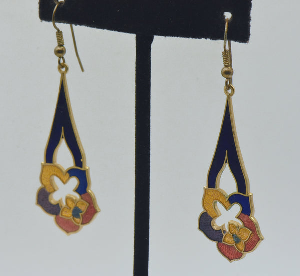 Vintage Enamel Floral Dangle Earrings