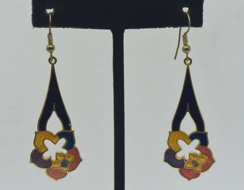 Vintage Enamel Floral Dangle Earrings