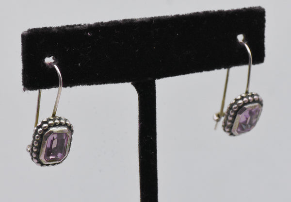 Vintage Sterling Silver Purple Foilback Rhinestone Earrings