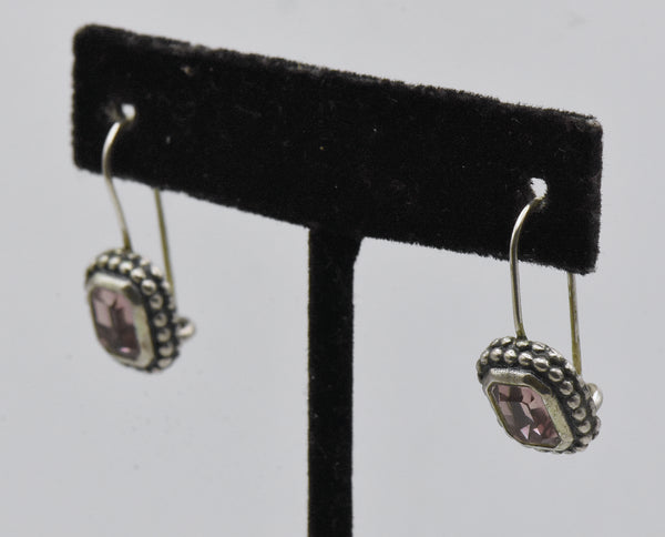 Vintage Sterling Silver Purple Foilback Rhinestone Earrings