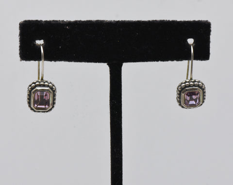 Vintage Sterling Silver Purple Foilback Rhinestone Earrings